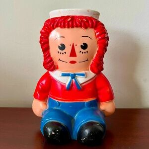 Vintage Raggedy Andy Hard Plastic Coin Bank 6in Tall Bobbs‎ Merrill Collectible